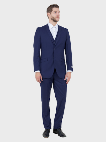 Navy Blue 3 Piece Slim Fit Vested Suit